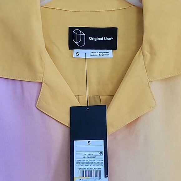 NWT Sz S Tropical Hawaiian Short Sleeve Shirt Yellow Black Pink "Original Use" - Picture 3 of 4